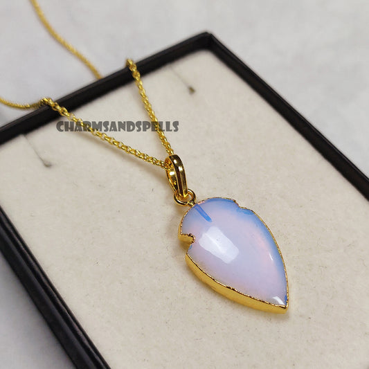Genuine Opalite Arrowhead Pendant Necklace, Opalite Pendant, Gemstone Pendant With Chain, Birthday Gift, Gift For Her, Unique Gift, Gifts