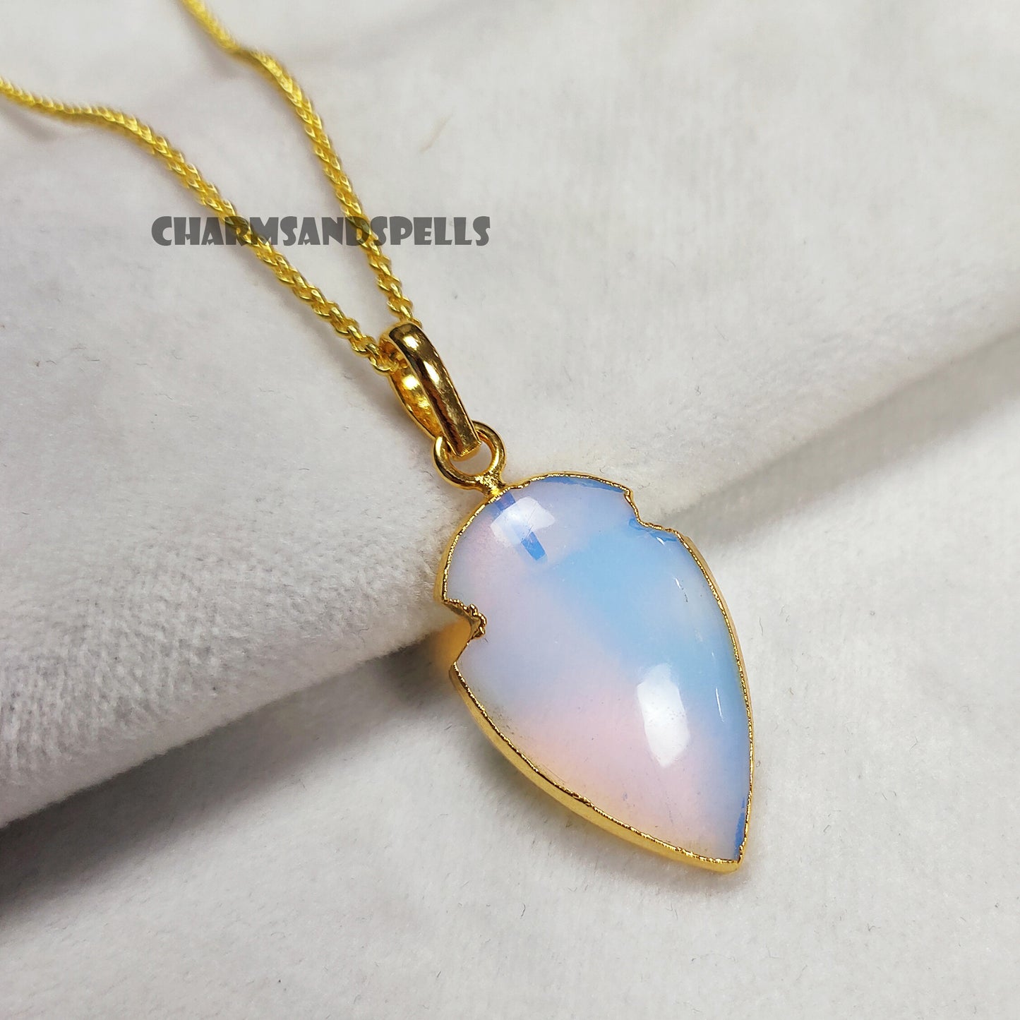 Genuine Opalite Arrowhead Pendant Necklace, Opalite Pendant, Gemstone Pendant With Chain, Birthday Gift, Gift For Her, Unique Gift, Gifts