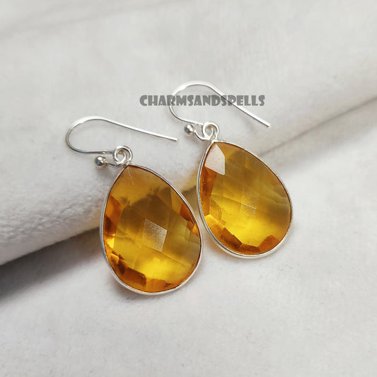 Faceted Citrine Quartz Earrings, Birthstone Earrings, Pear Crystal Earrings, Dangle Earrings, Statement Boho Earring, Christmas Gifts