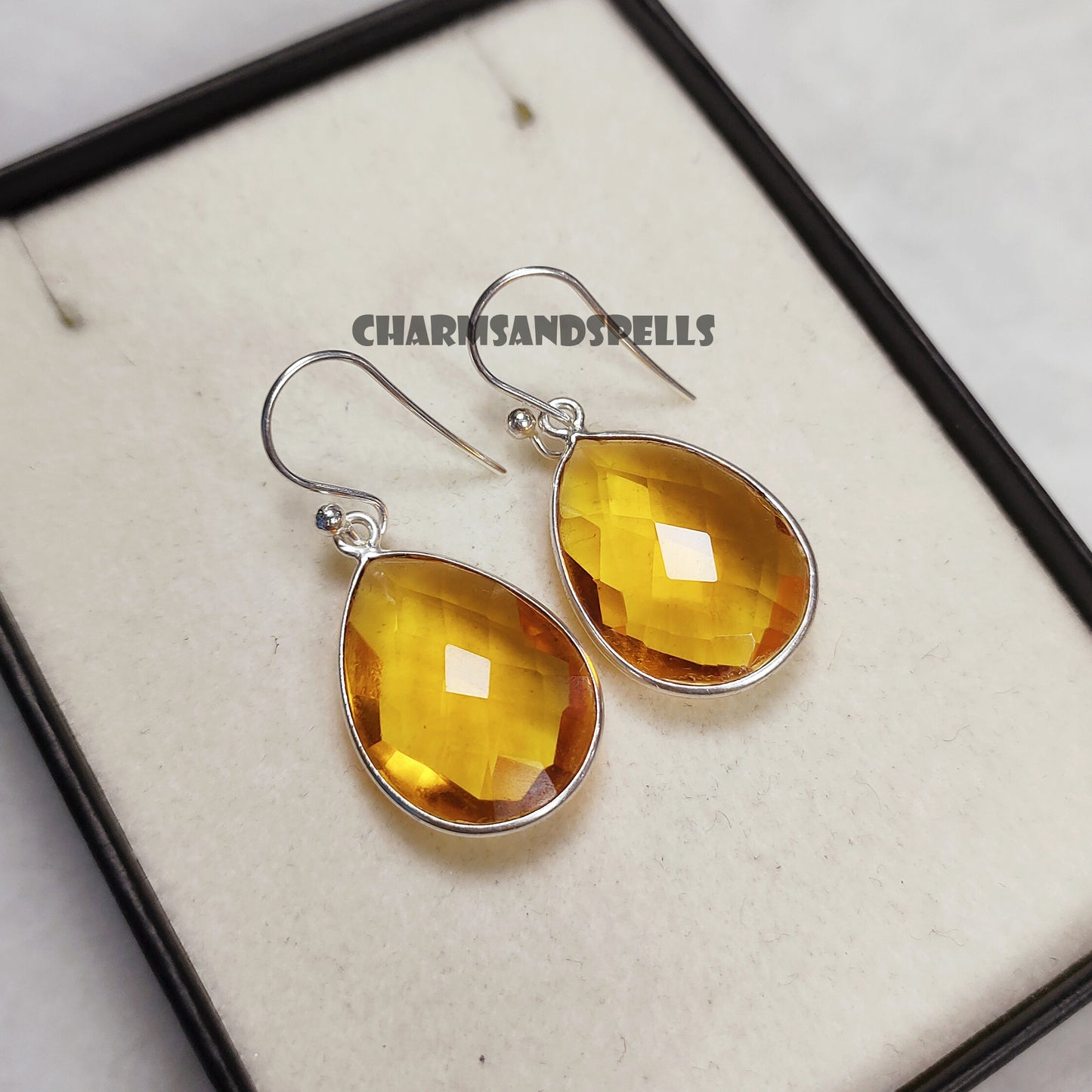 Faceted Citrine Quartz Earrings, Birthstone Earrings, Pear Crystal Earrings, Dangle Earrings, Statement Boho Earring, Christmas Gifts