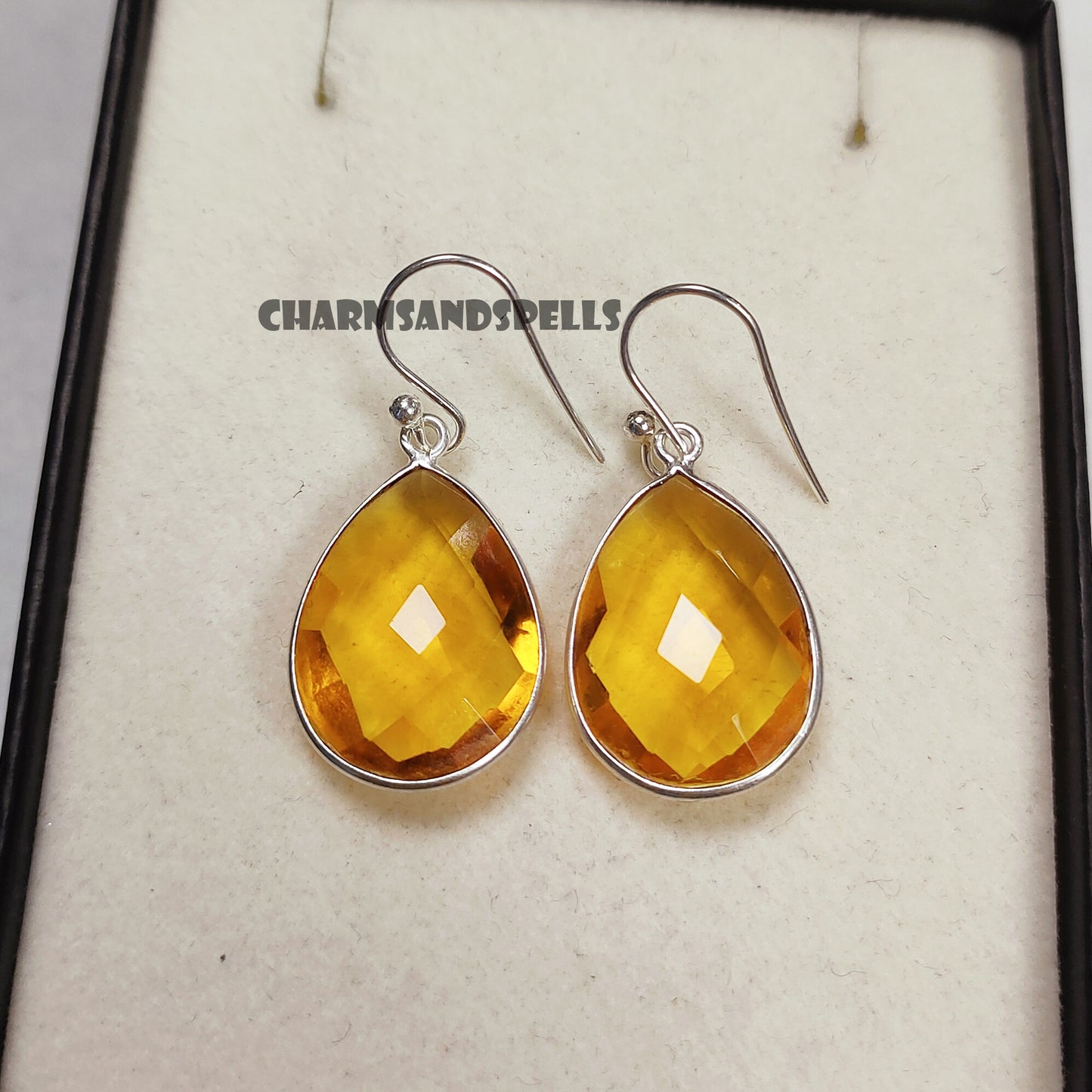 Faceted Citrine Quartz Earrings, Birthstone Earrings, Pear Crystal Earrings, Dangle Earrings, Statement Boho Earring, Christmas Gifts