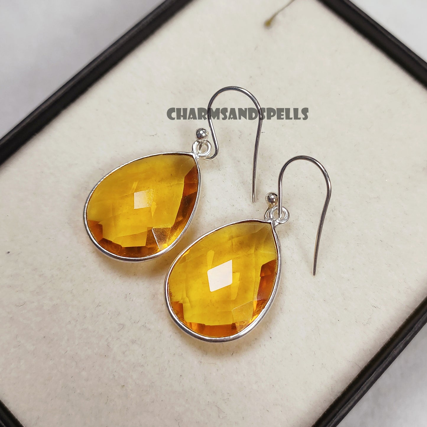 Faceted Citrine Quartz Earrings, Birthstone Earrings, Pear Crystal Earrings, Dangle Earrings, Statement Boho Earring, Christmas Gifts