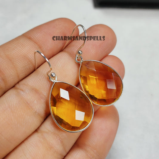 Faceted Citrine Quartz Earrings, Birthstone Earrings, Pear Crystal Earrings, Dangle Earrings, Statement Boho Earring, Christmas Gifts