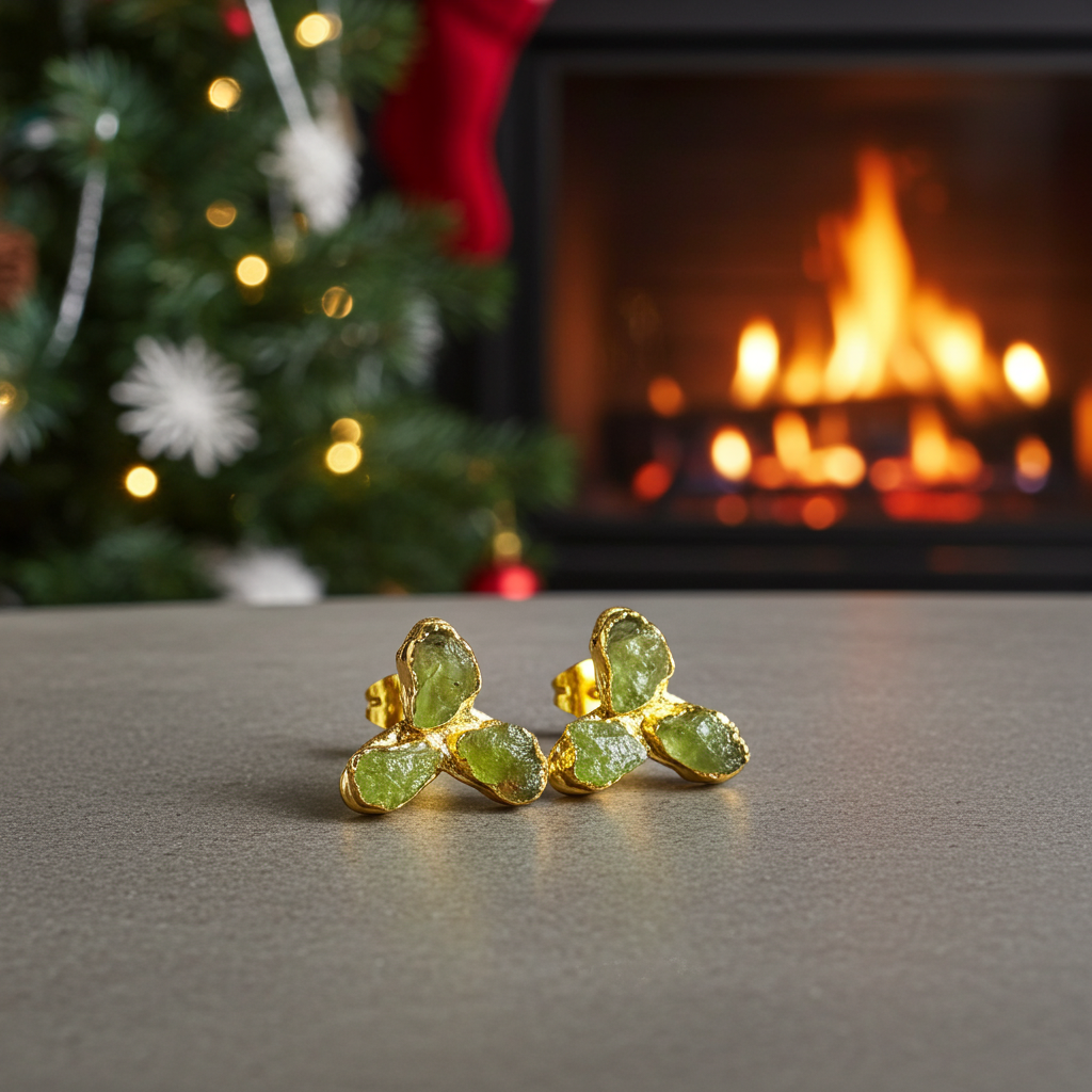 Raw Peridot Stud Earrings Necklace