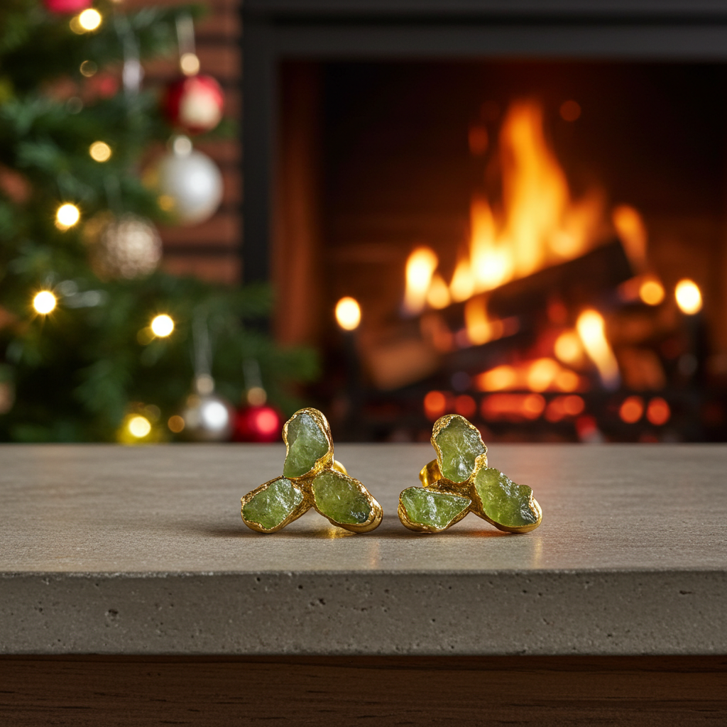 Raw Peridot Stud Earrings Necklace