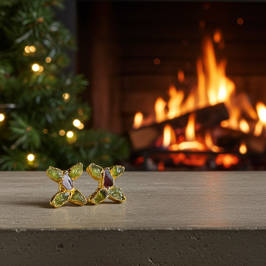 Heaven's Butterfly Peridot Garnet Stud