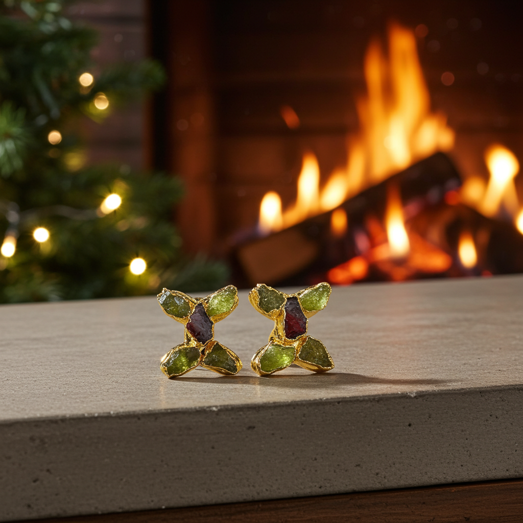 Heaven's Butterfly Peridot Garnet Stud
