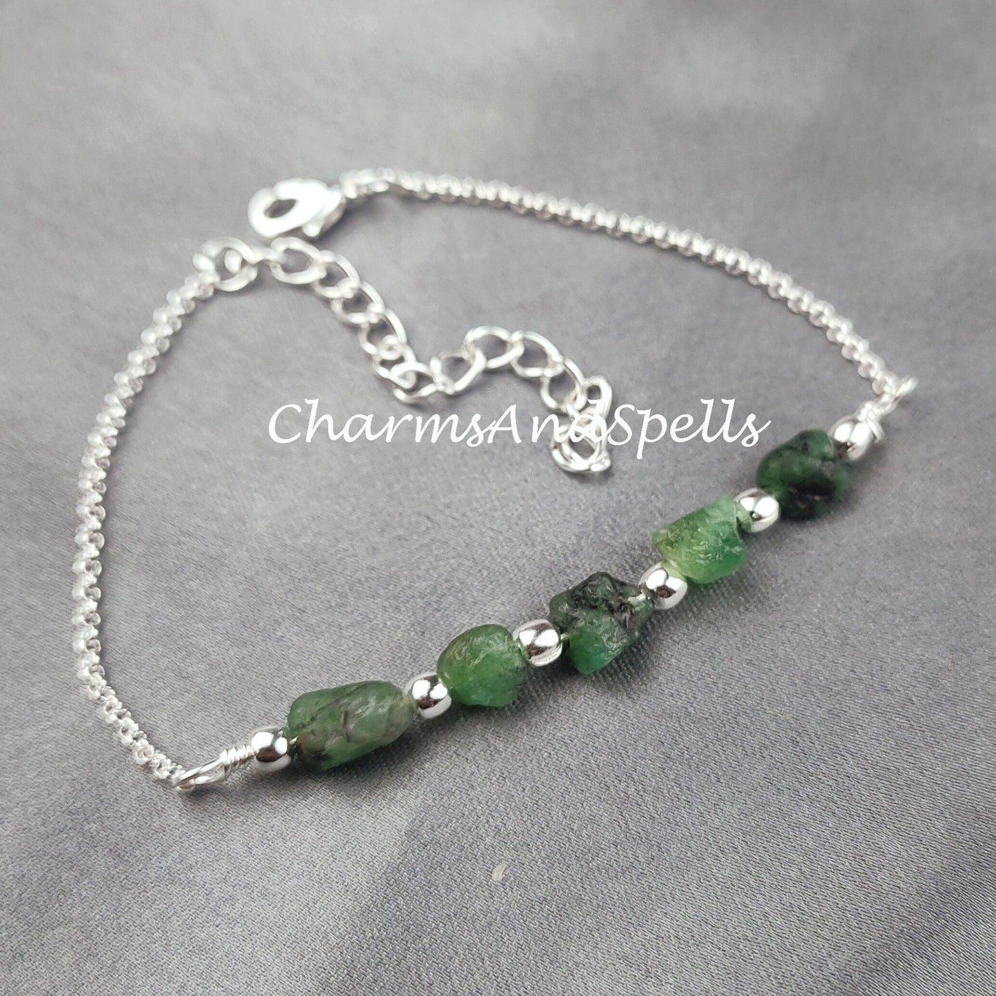 Raw Emerald Bracelet| Healing Green Crystal Jewelry| Dainty Ethnic Bracelet
