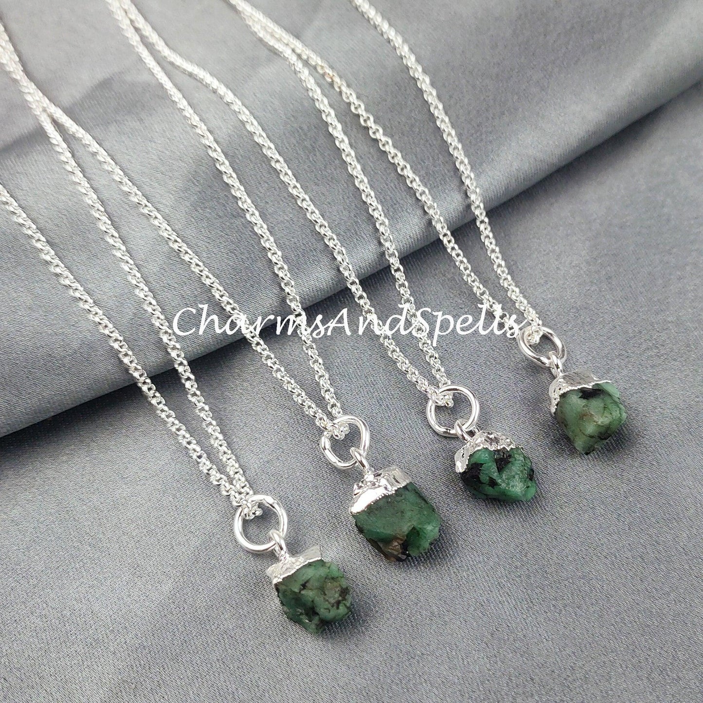 Raw Emerald Connector Pendant Necklace| Rough Gemstone Necklace