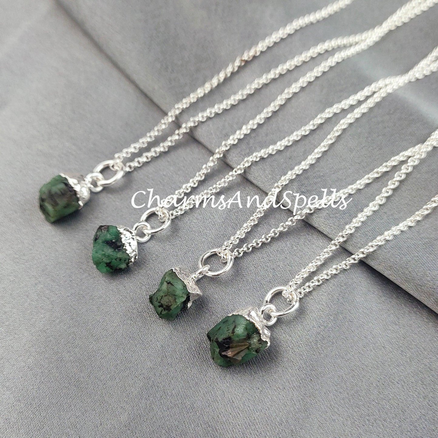 Raw Emerald Connector Pendant Necklace| Rough Gemstone Necklace