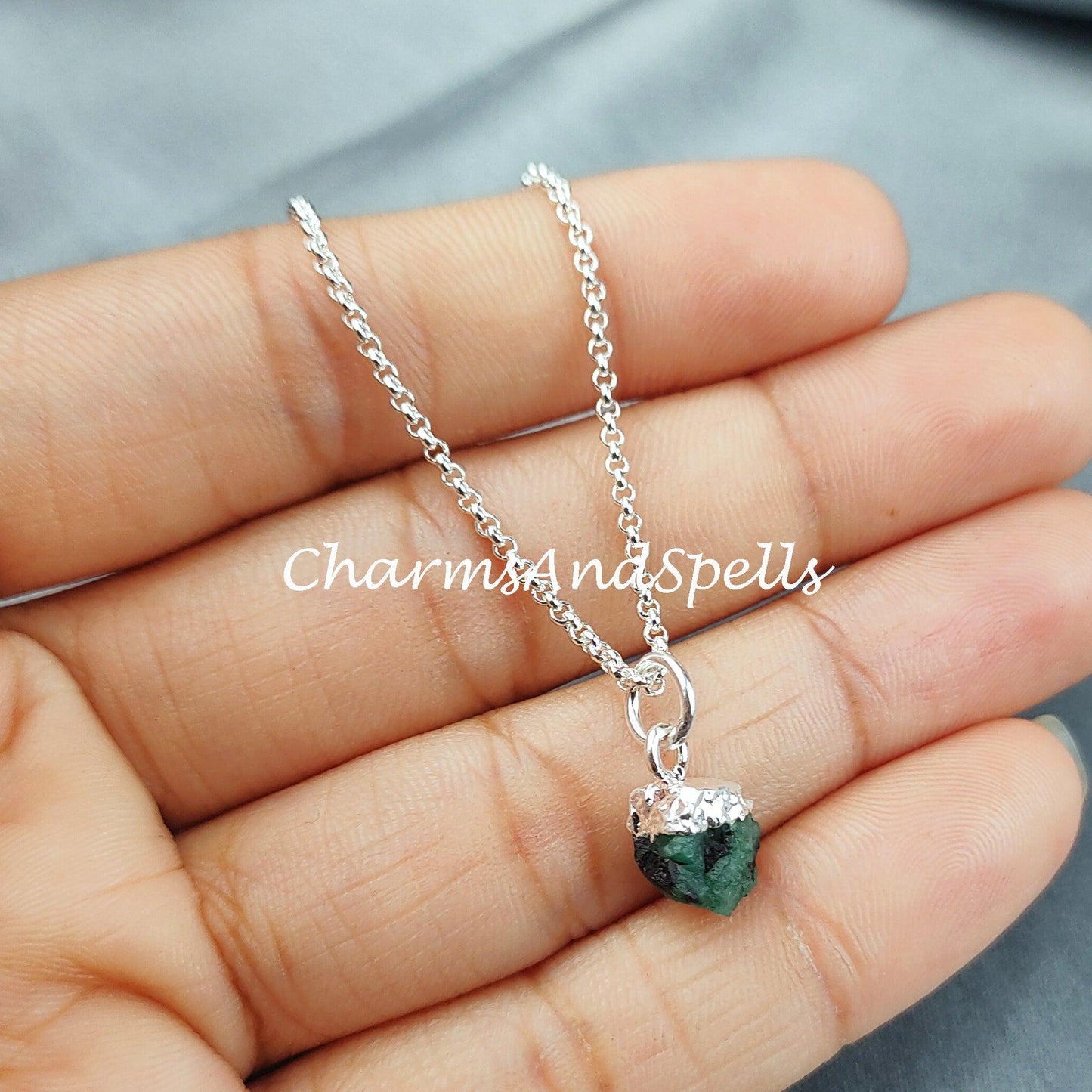 Raw Emerald Connector Pendant Necklace| Rough Gemstone Necklace