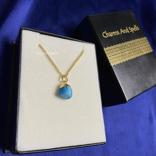 Raw Turquoise Pendant Necklace | Healing Crystal Jewelry| December Birthstone