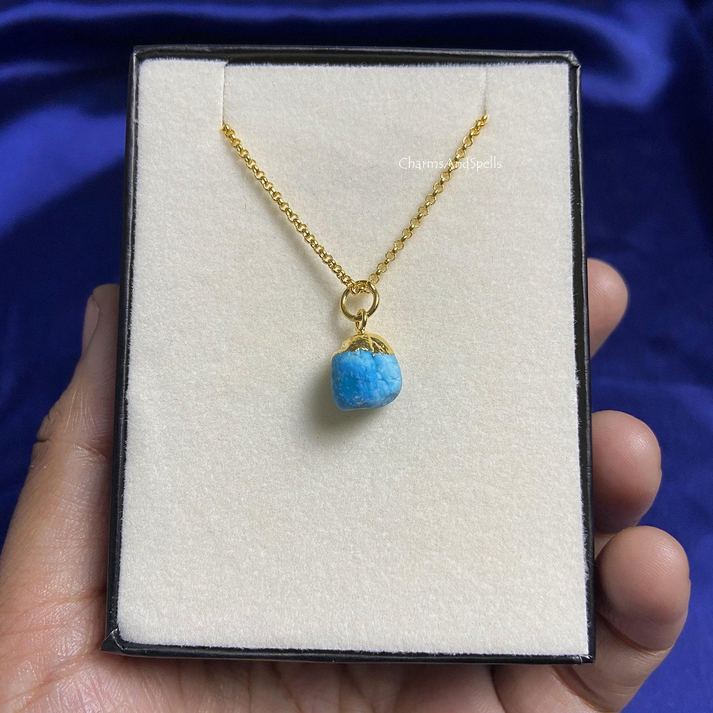 Raw Turquoise Pendant Necklace | Healing Crystal Jewelry| December Birthstone