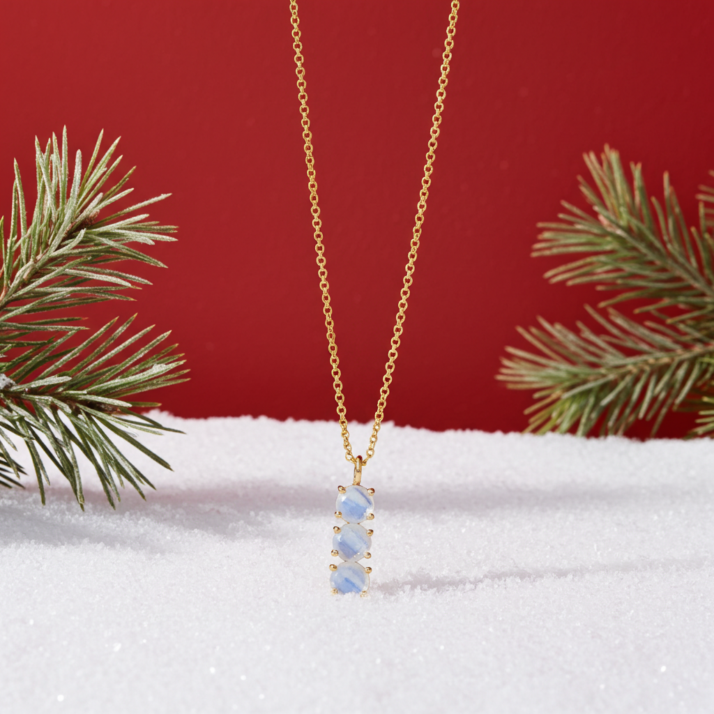 Rainbow Moonstone Necklace| Gold Plated Dainty Blue Moon Pendant| Wiccan Jewelry