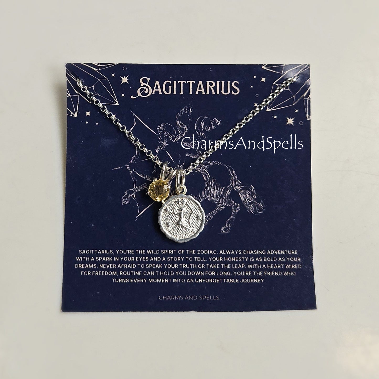 Silver Sagittarius Necklace | Citrine Personalized Horoscope Pendant Jewelry
