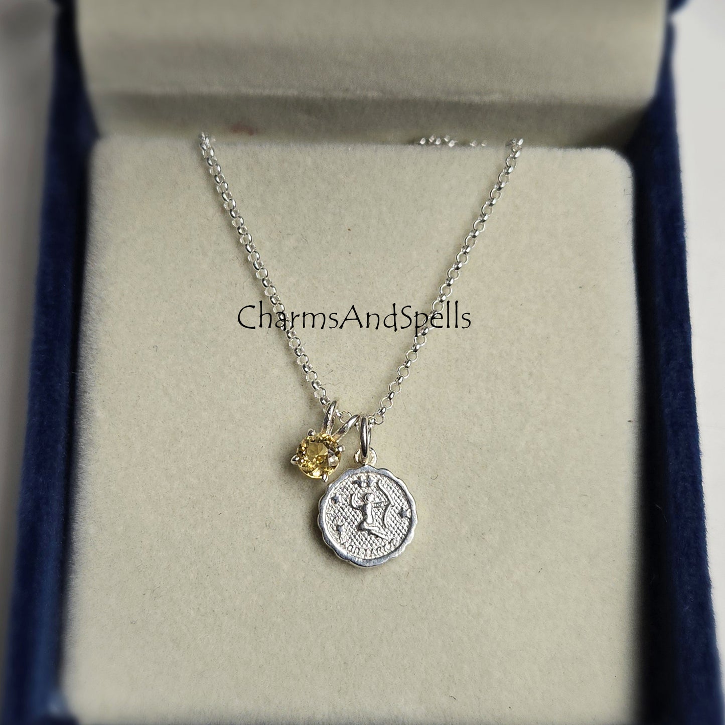 Silver Sagittarius Necklace | Citrine Personalized Horoscope Pendant Jewelry