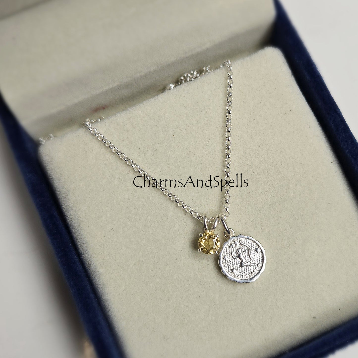 Silver Sagittarius Necklace | Citrine Personalized Horoscope Pendant Jewelry