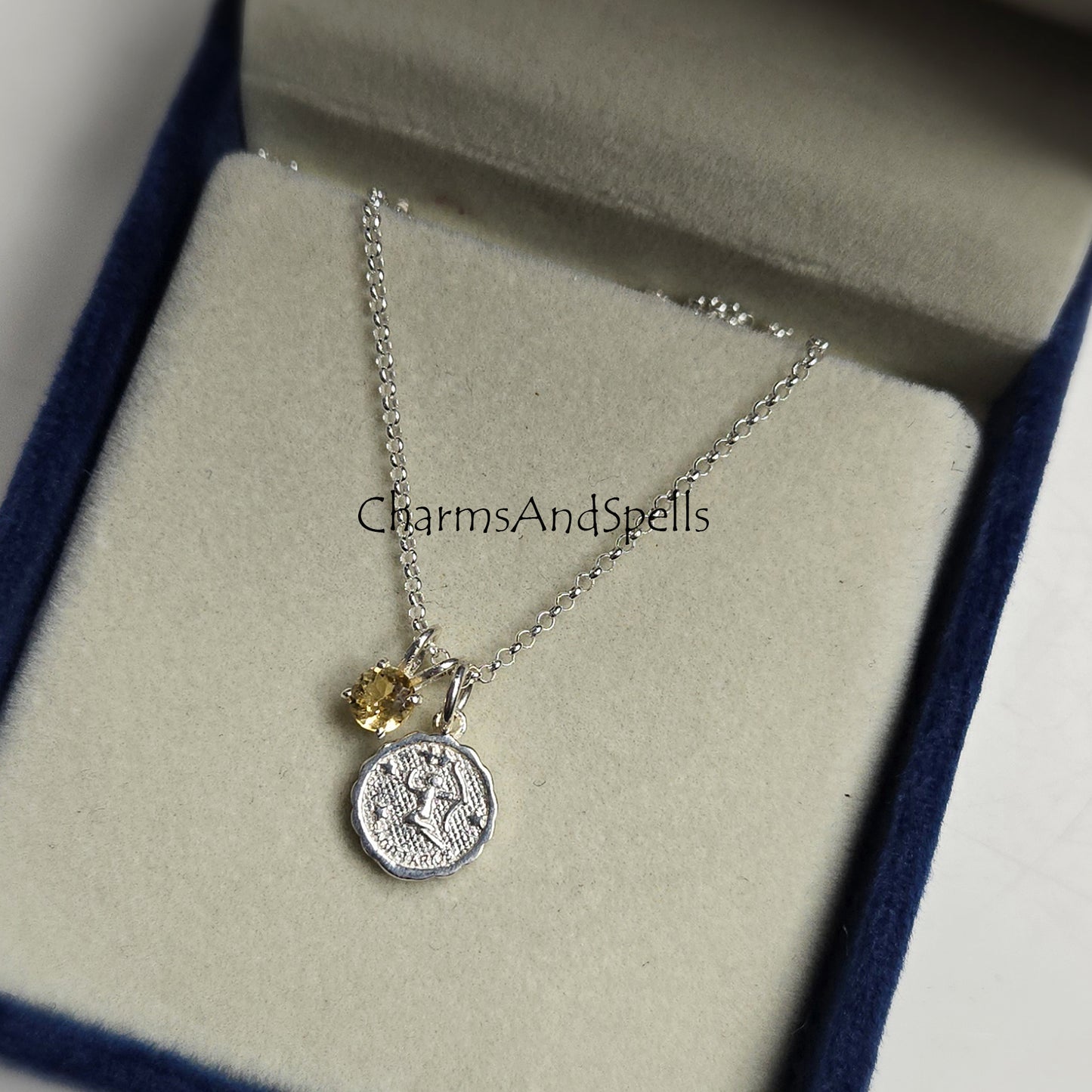 Silver Sagittarius Necklace | Citrine Personalized Horoscope Pendant Jewelry