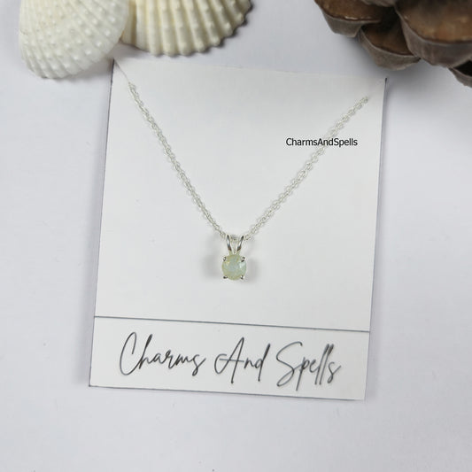 Tiny Aquamarine Necklace, Dainty March Birthstone Jewelry, Aquamarine Blue Charm, Sterling Silver Necklace, Gift for Her