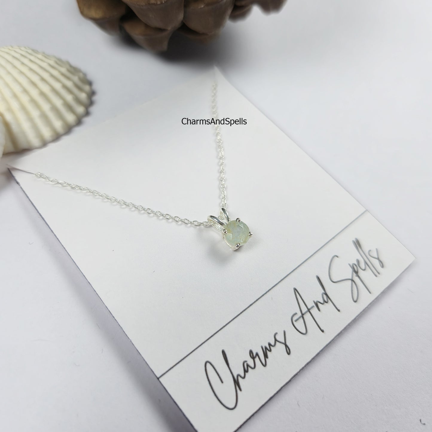 Tiny Aquamarine Necklace, Dainty March Birthstone Jewelry, Aquamarine Blue Charm, Sterling Silver Necklace, Gift for Her