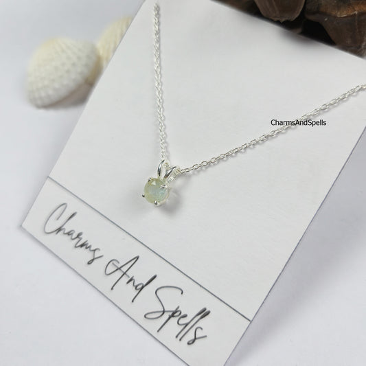 Tiny Aquamarine Necklace, Dainty March Birthstone Jewelry, Aquamarine Blue Charm, Sterling Silver Necklace, Gift for Her