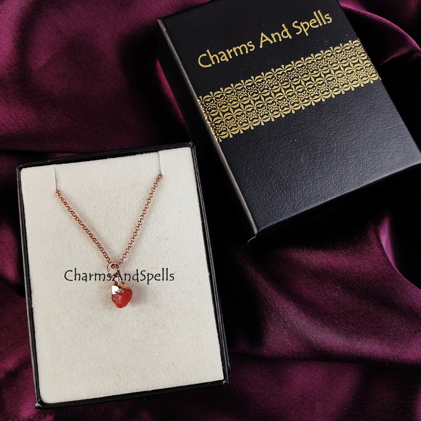 Raw Carnelian Necklace | Orange Crystal Pendant July Birthstone Jewelry