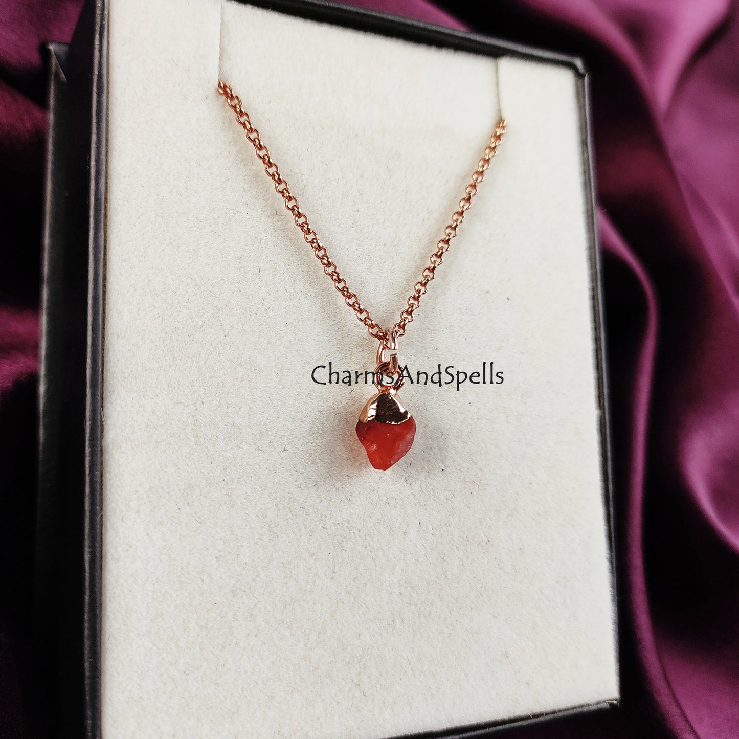 Raw Carnelian Necklace | Orange Crystal Pendant July Birthstone Jewelry