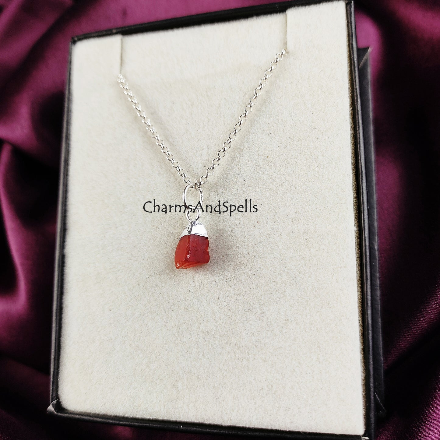 Raw Carnelian Necklace | Orange Crystal Pendant July Birthstone Jewelry