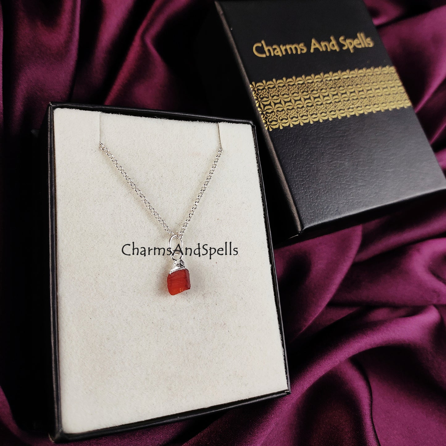 Raw Carnelian Necklace | Orange Crystal Pendant July Birthstone Jewelry