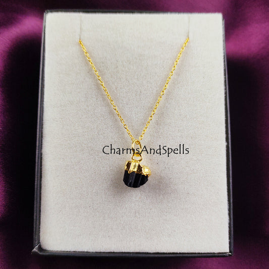 Raw Black Tourmaline Necklace | Grounding Crystal Pendant