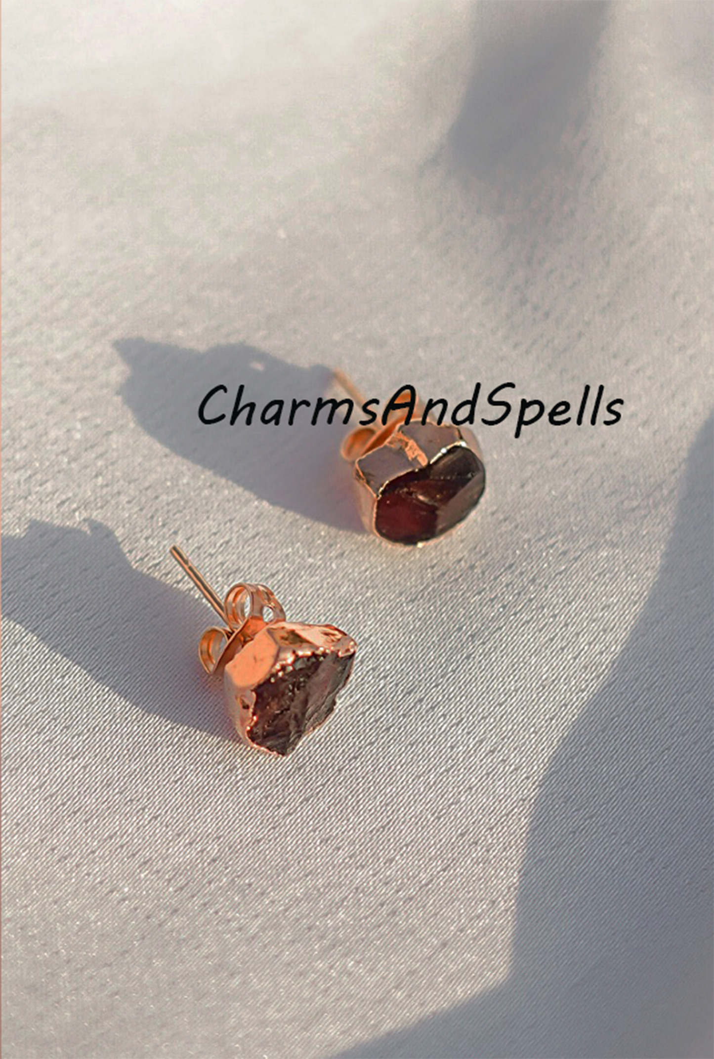 Rough Garnet Gold Electroplated Stud Earrings| Birthstone Jewelry| Rough Stone Jewelry