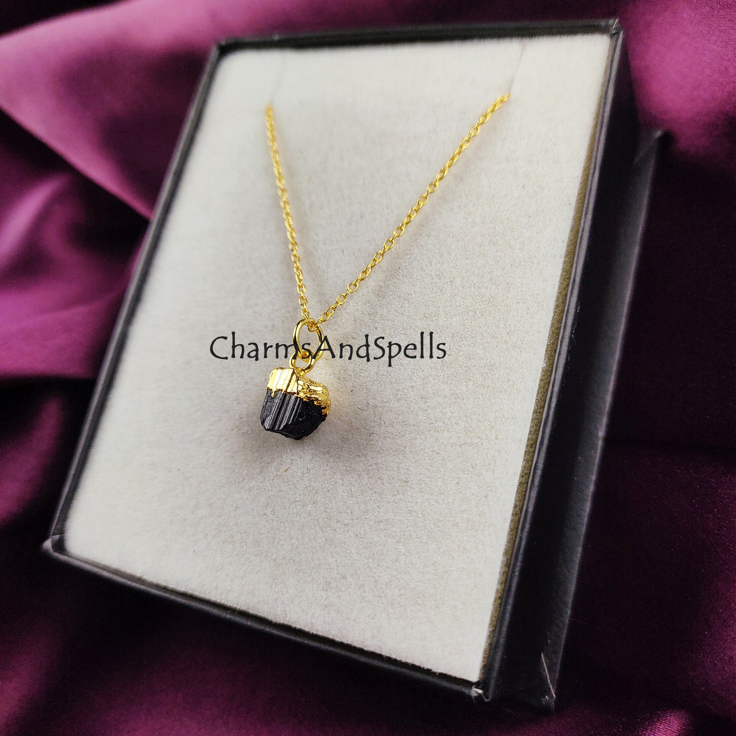 Raw Black Tourmaline Necklace | Grounding Crystal Pendant