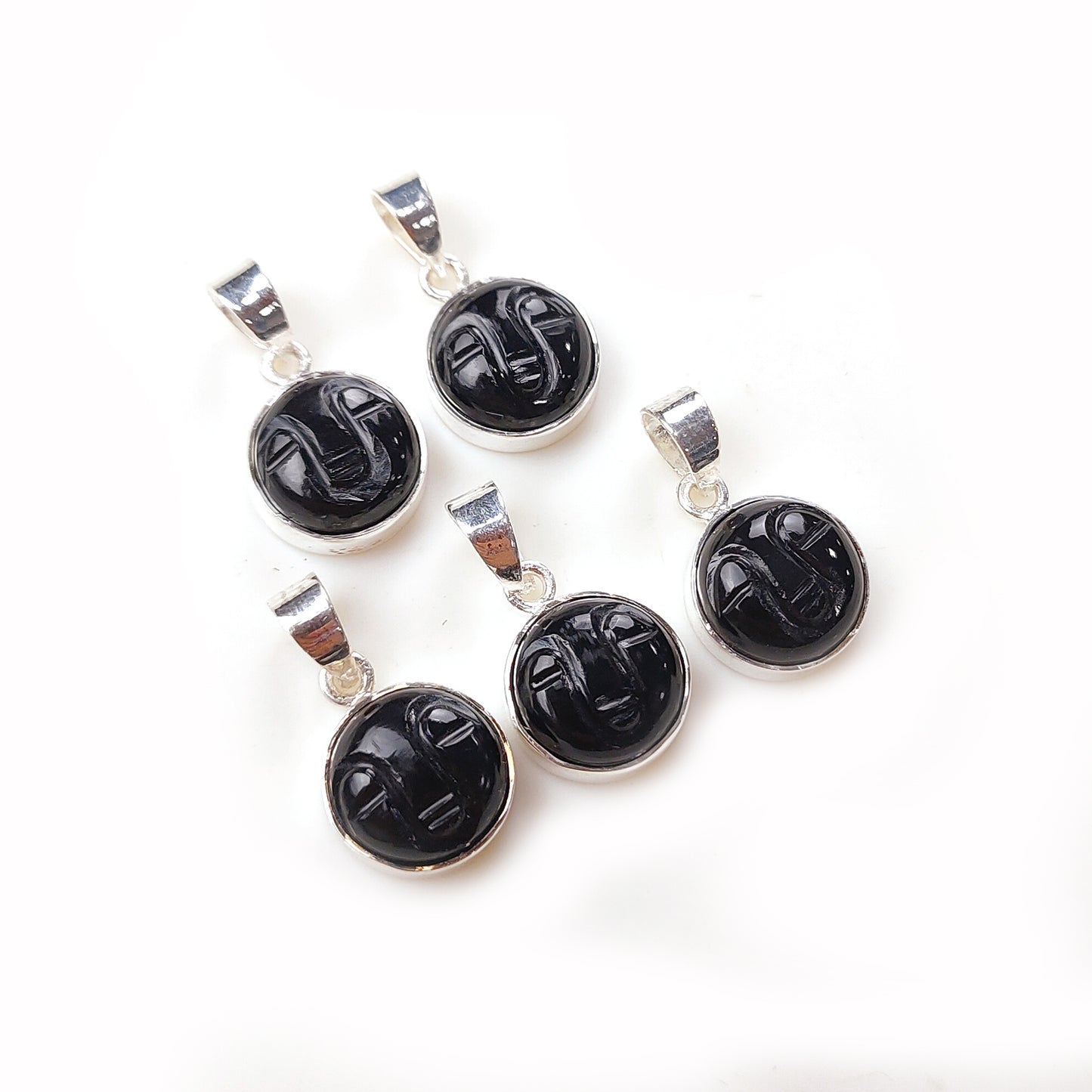 Black Onyx Pendant, Face Carved Necklace, 925 Silver Jewelry, Healing Gemstone Gift For Her