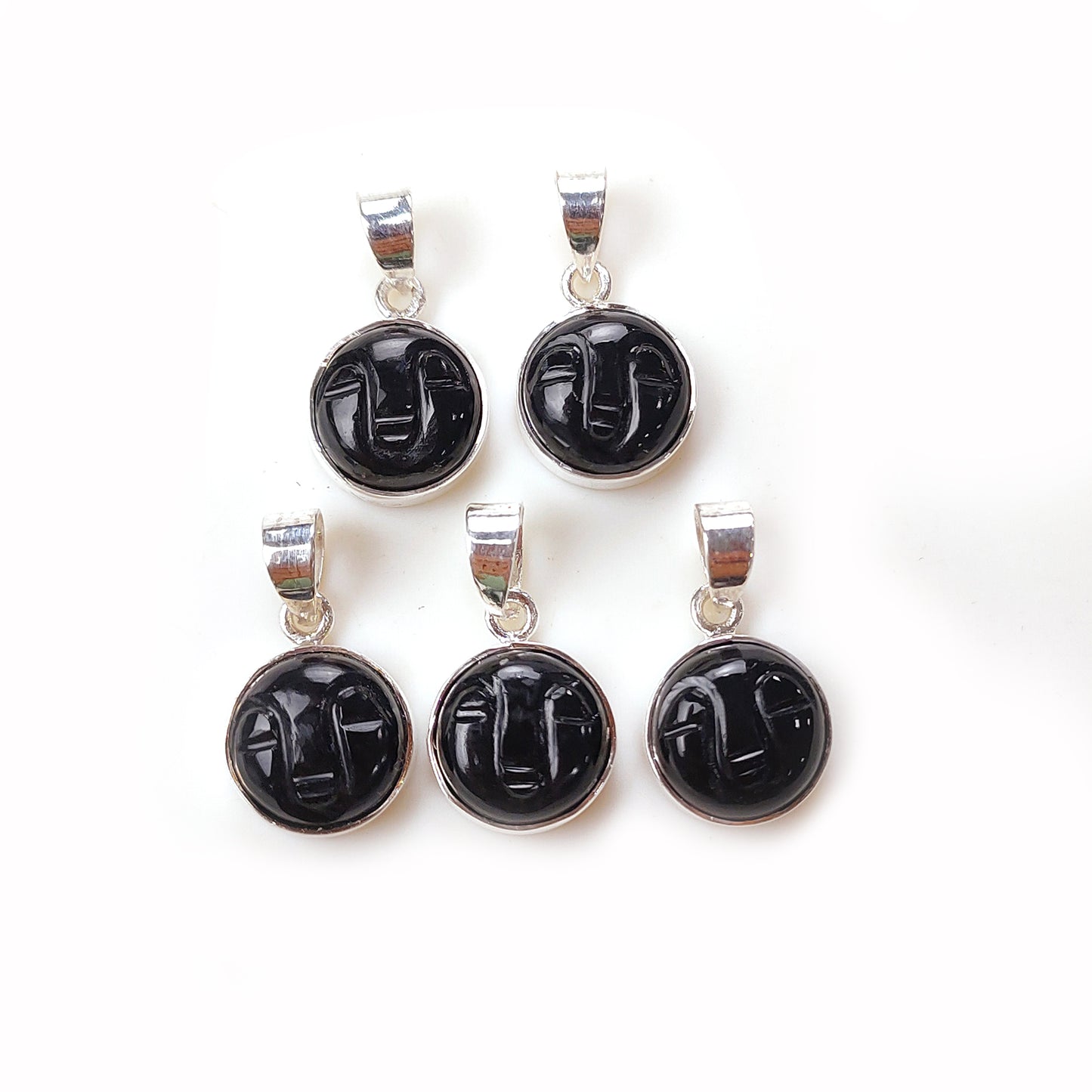 Black Onyx Pendant, Face Carved Necklace, 925 Silver Jewelry, Healing Gemstone Gift For Her