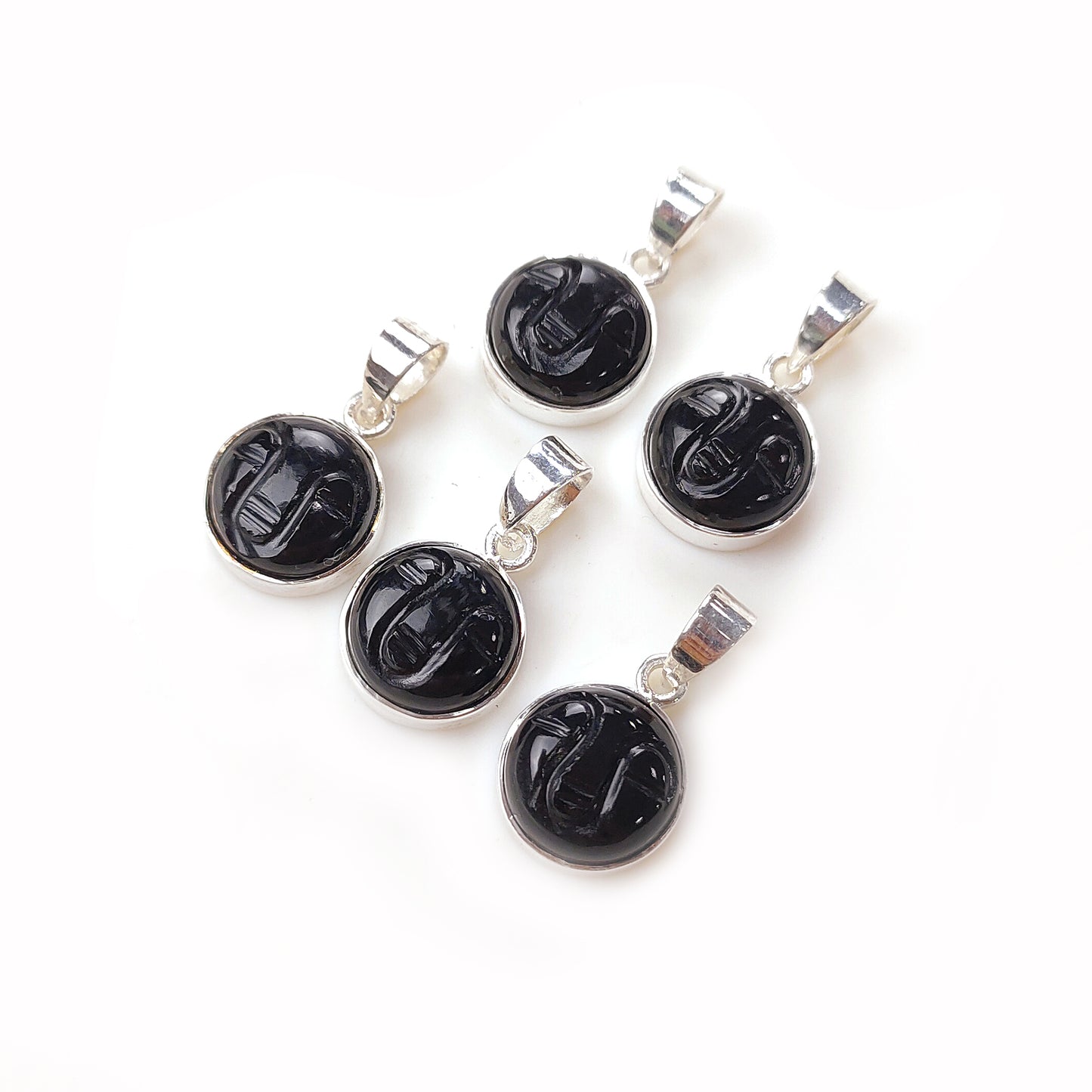 Black Onyx Pendant, Face Carved Necklace, 925 Silver Jewelry, Healing Gemstone Gift For Her
