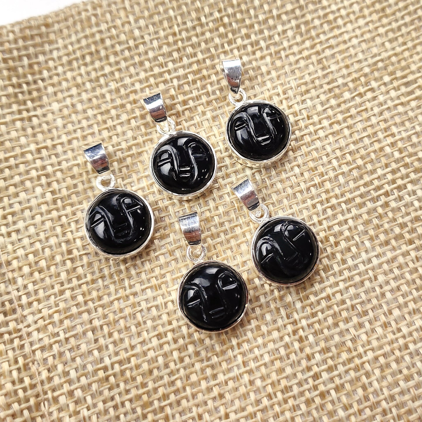 Black Onyx Pendant, Face Carved Necklace, 925 Silver Jewelry, Healing Gemstone Gift For Her
