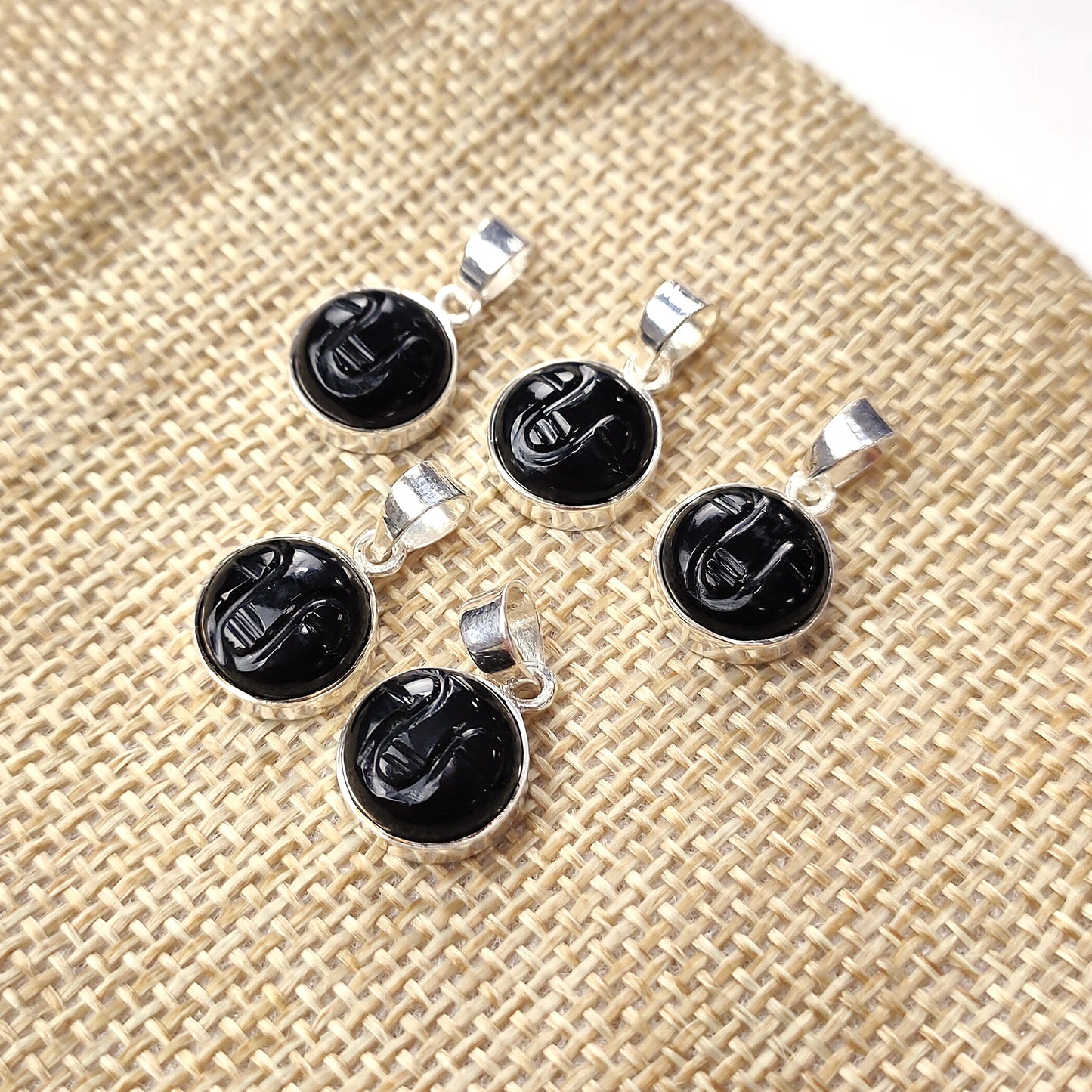 Black Onyx Pendant, Face Carved Necklace, 925 Silver Jewelry, Healing Gemstone Gift For Her