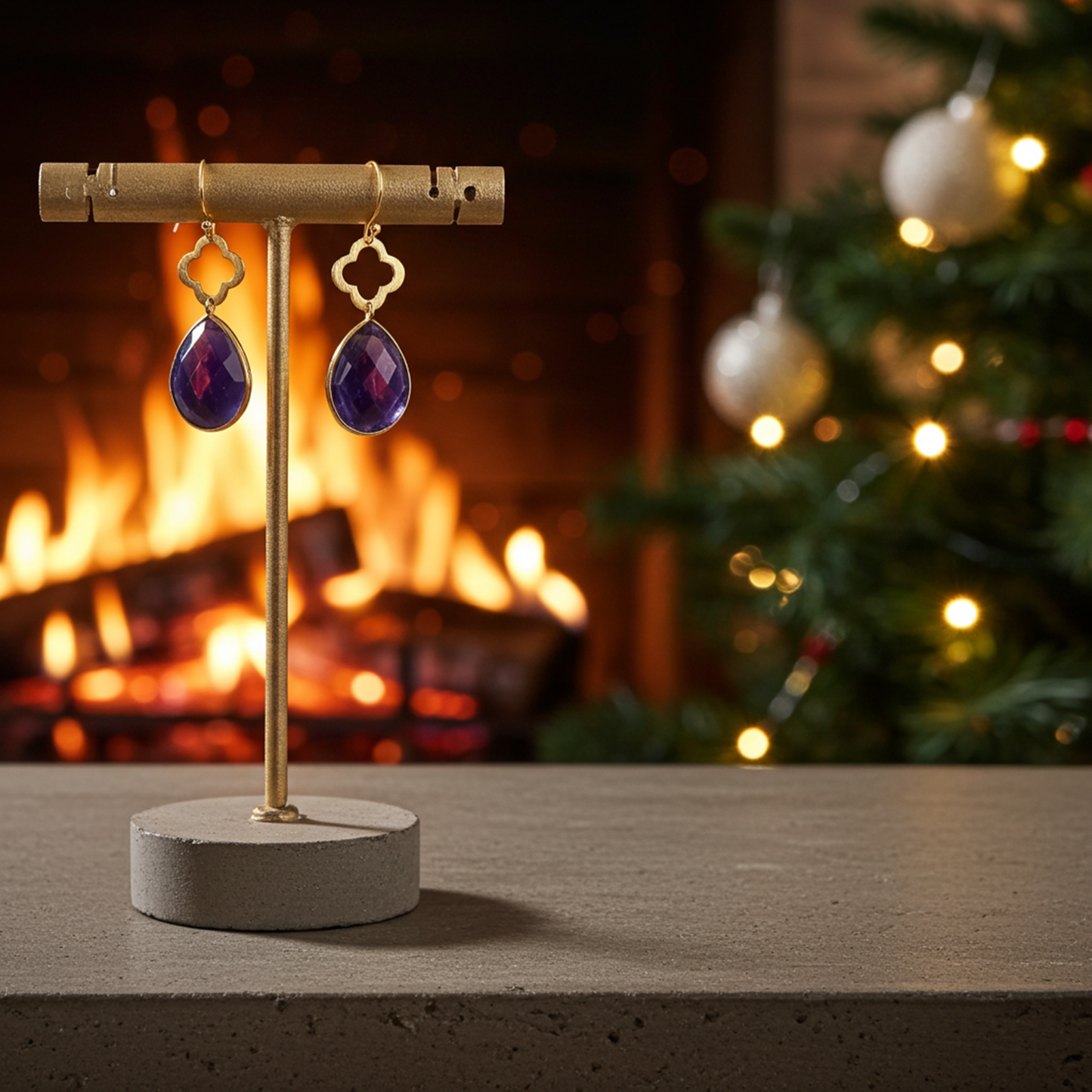 Purple Amethyst Earrings| Gold Plated Gemstone Jewelry| February Birthstone