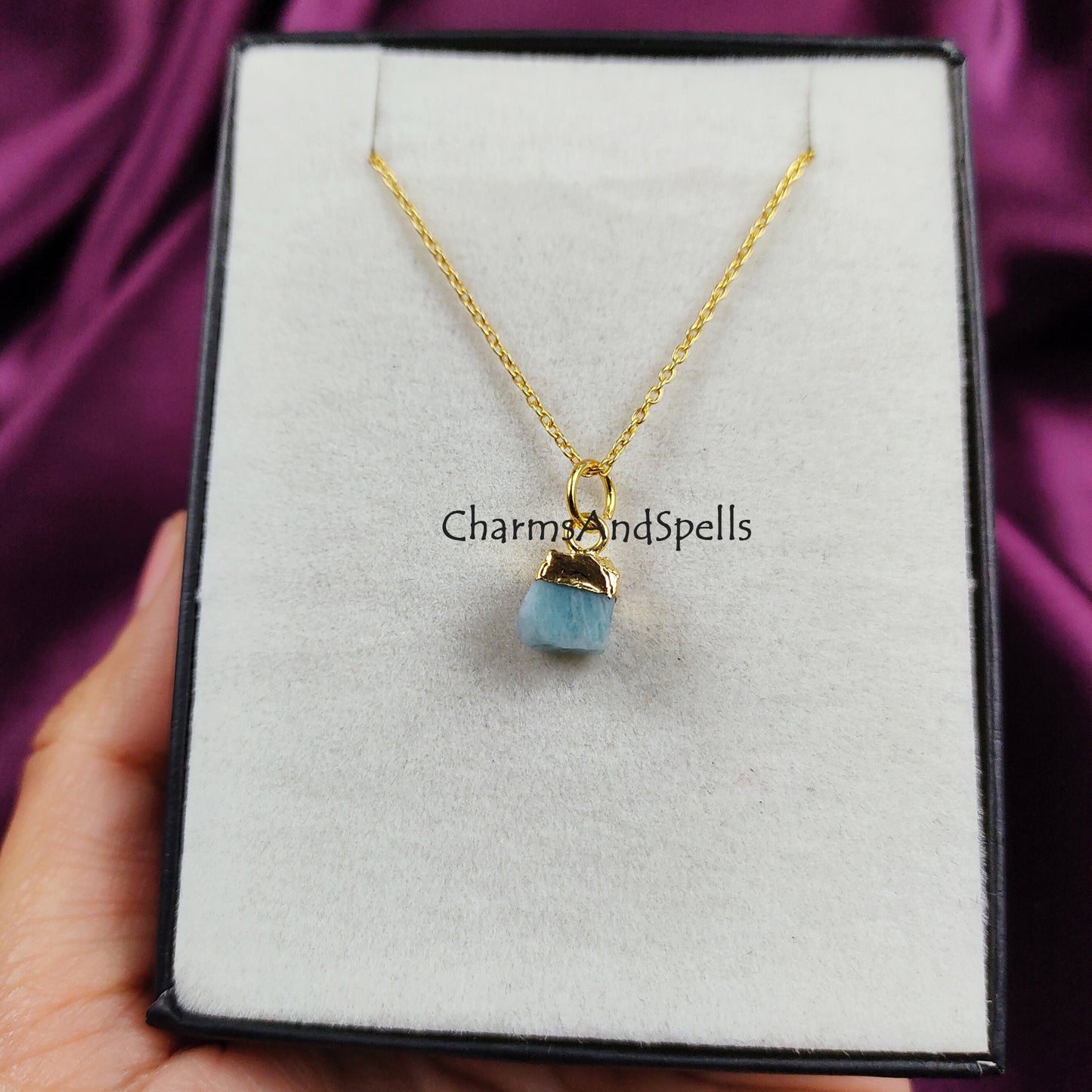 Raw Amazonite Necklace | Natural Gemstone Pendant Dainty Choker Jewelry