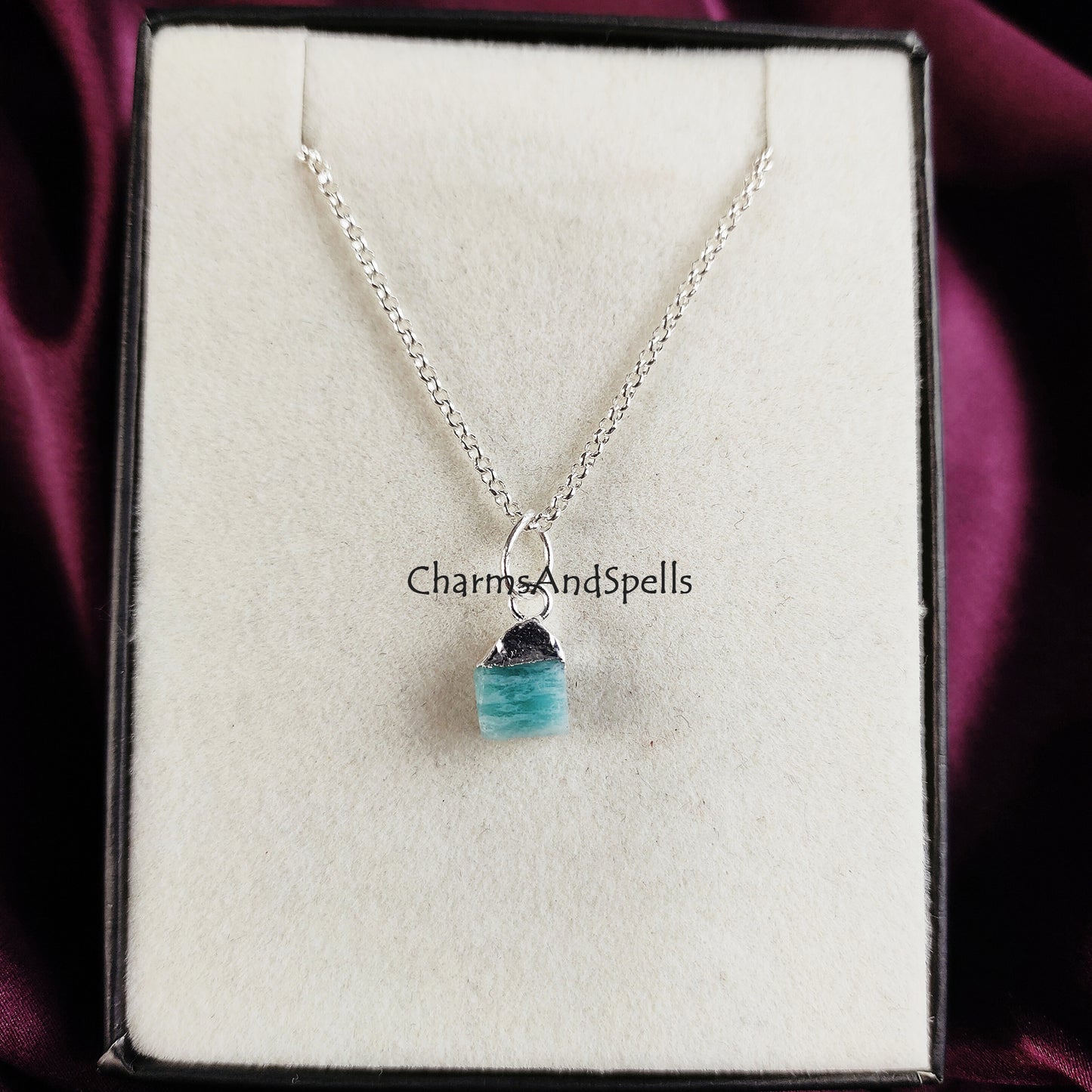 Raw Amazonite Necklace | Natural Gemstone Pendant Dainty Choker Jewelry