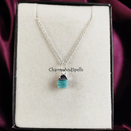 Raw Amazonite Necklace | Natural Gemstone Pendant Dainty Choker Jewelry