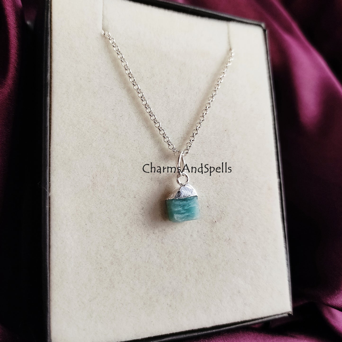 Raw Amazonite Necklace | Natural Gemstone Pendant Dainty Choker Jewelry