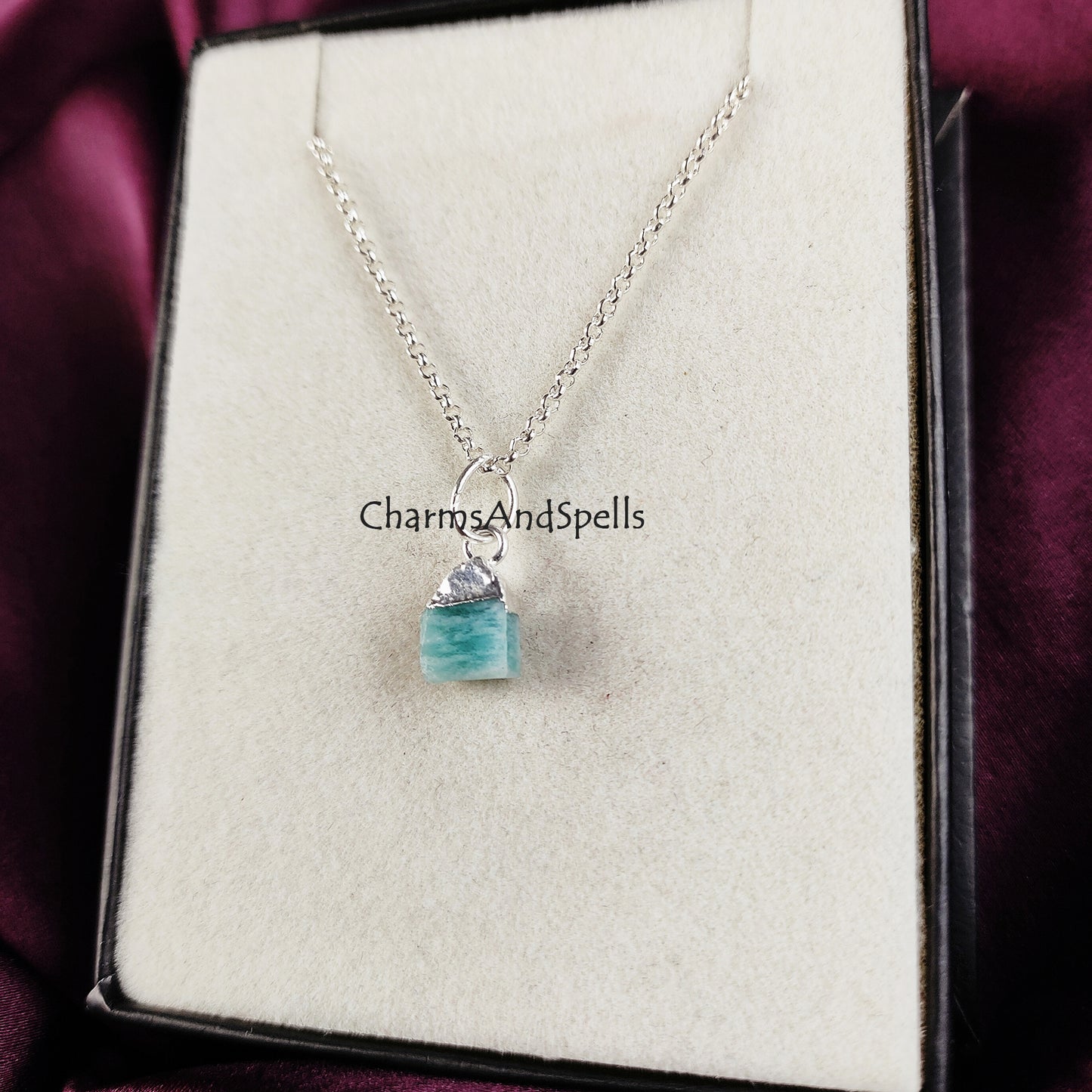 Raw Amazonite Necklace | Natural Gemstone Pendant Dainty Choker Jewelry