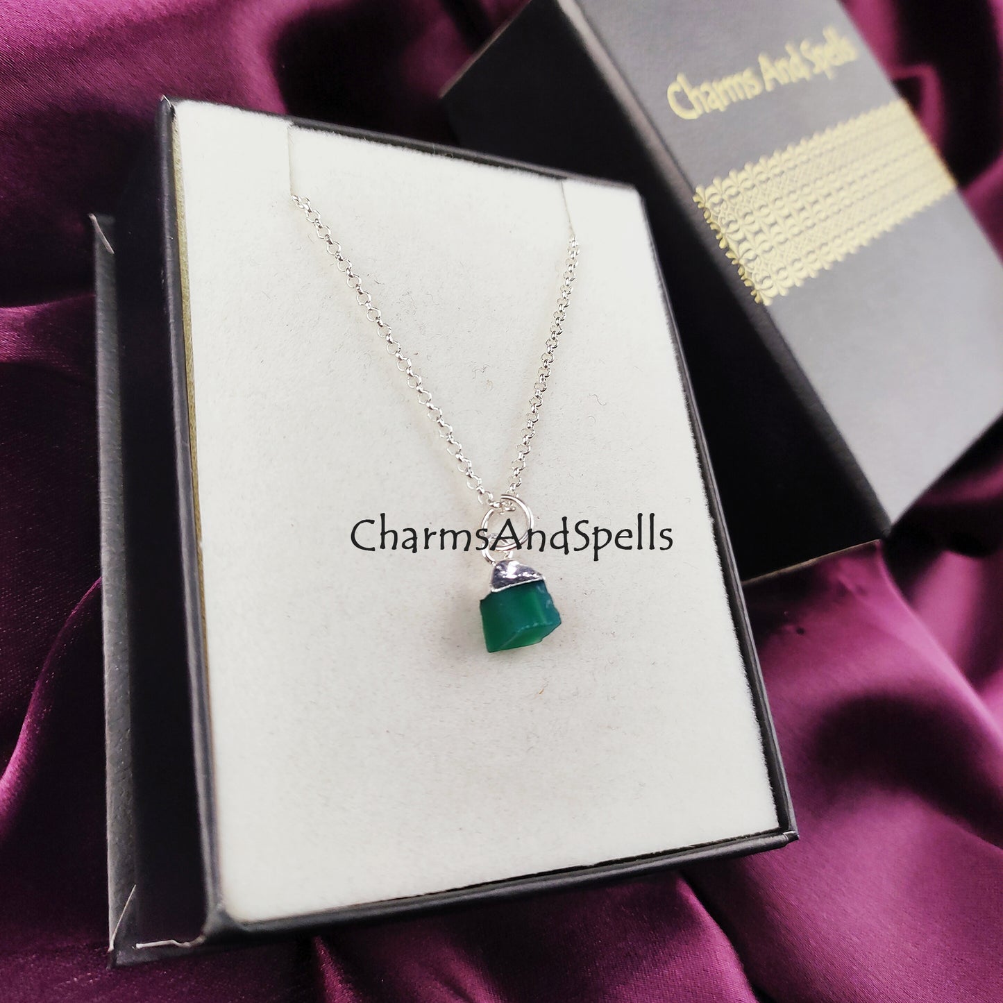 Raw Green Onyx Charm Necklace | Heart Chakra Pendant Comfort & Strength Jewelry