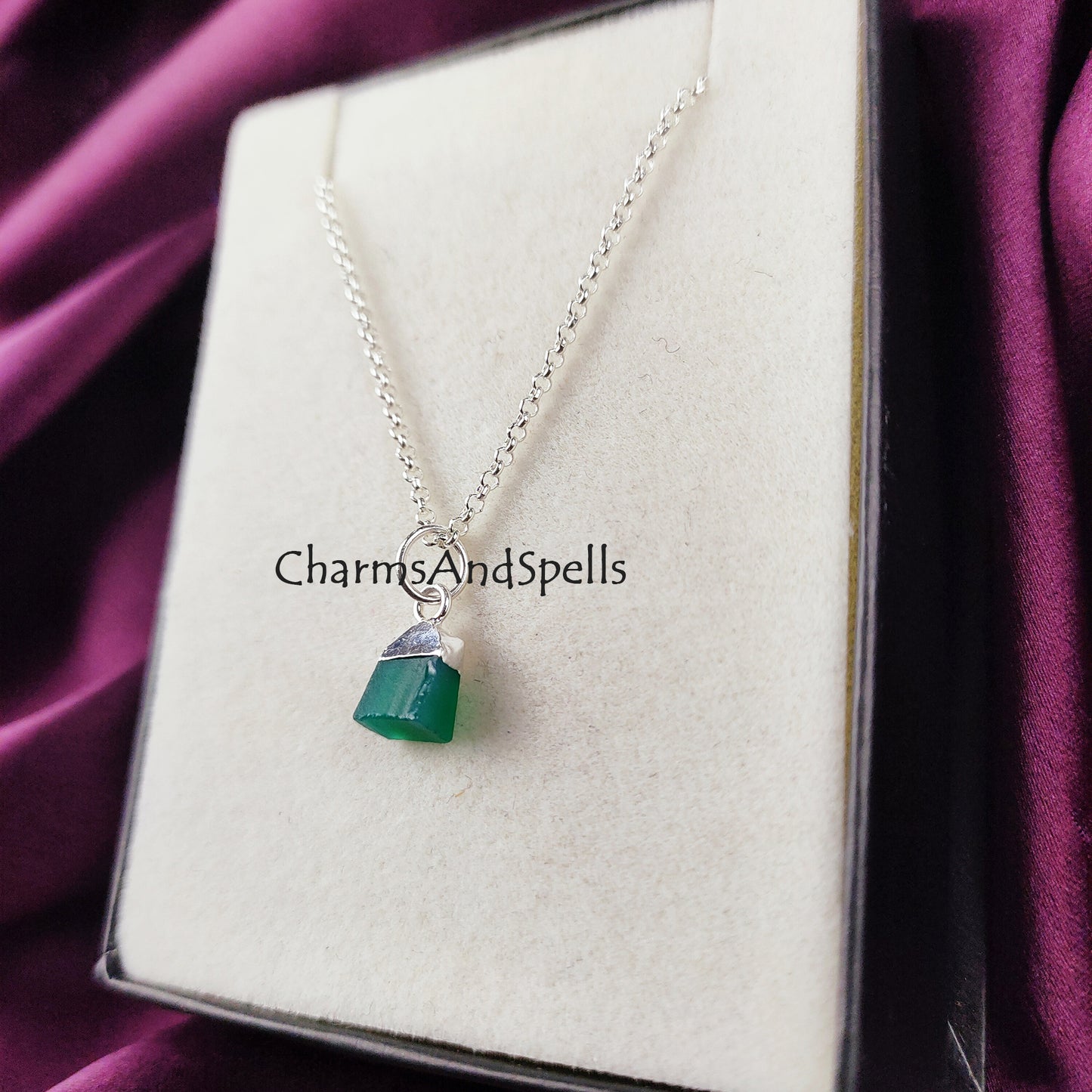 Raw Green Onyx Charm Necklace | Heart Chakra Pendant Comfort & Strength Jewelry