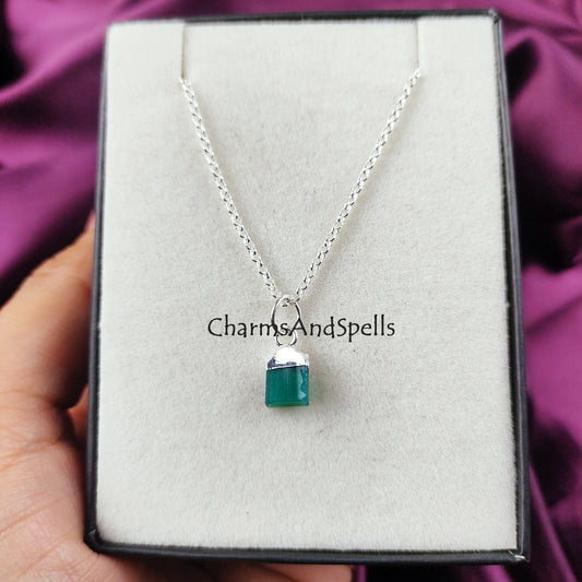 Raw Green Onyx Charm Necklace | Heart Chakra Pendant Comfort & Strength Jewelry