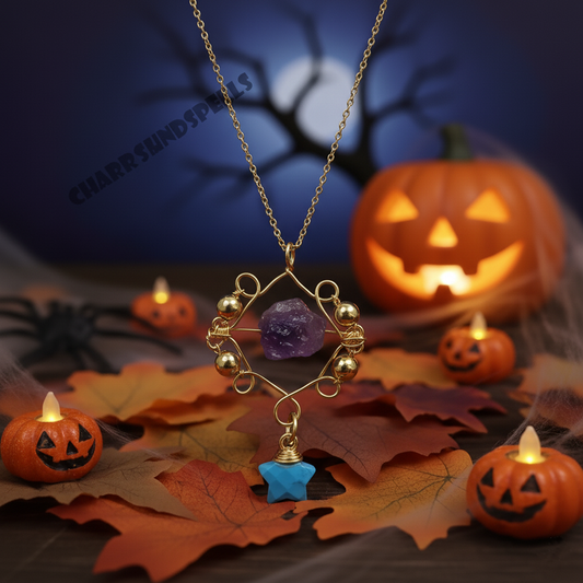 Enchanted Nove Raw Amethyst & Turquoise Necklace| 14K Gold Plated Crystal Jewelry