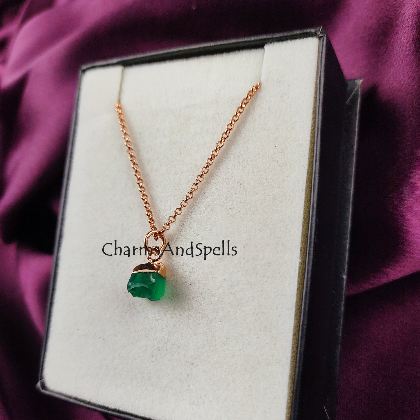 Raw Green Onyx Charm Necklace | Heart Chakra Pendant Comfort & Strength Jewelry