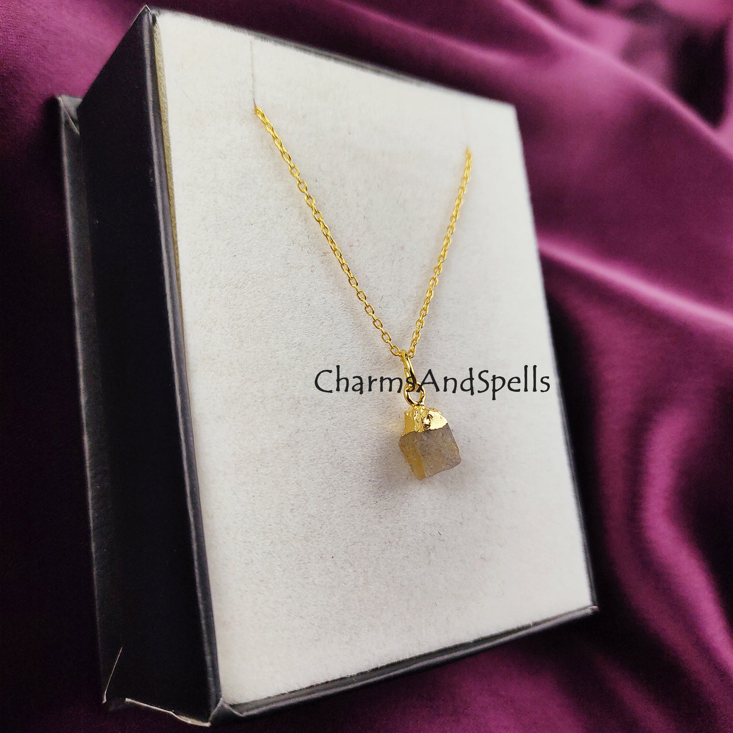 Raw Labradorite Necklace | Rough Crystal Charms Pendant Silver Plated Jewelry