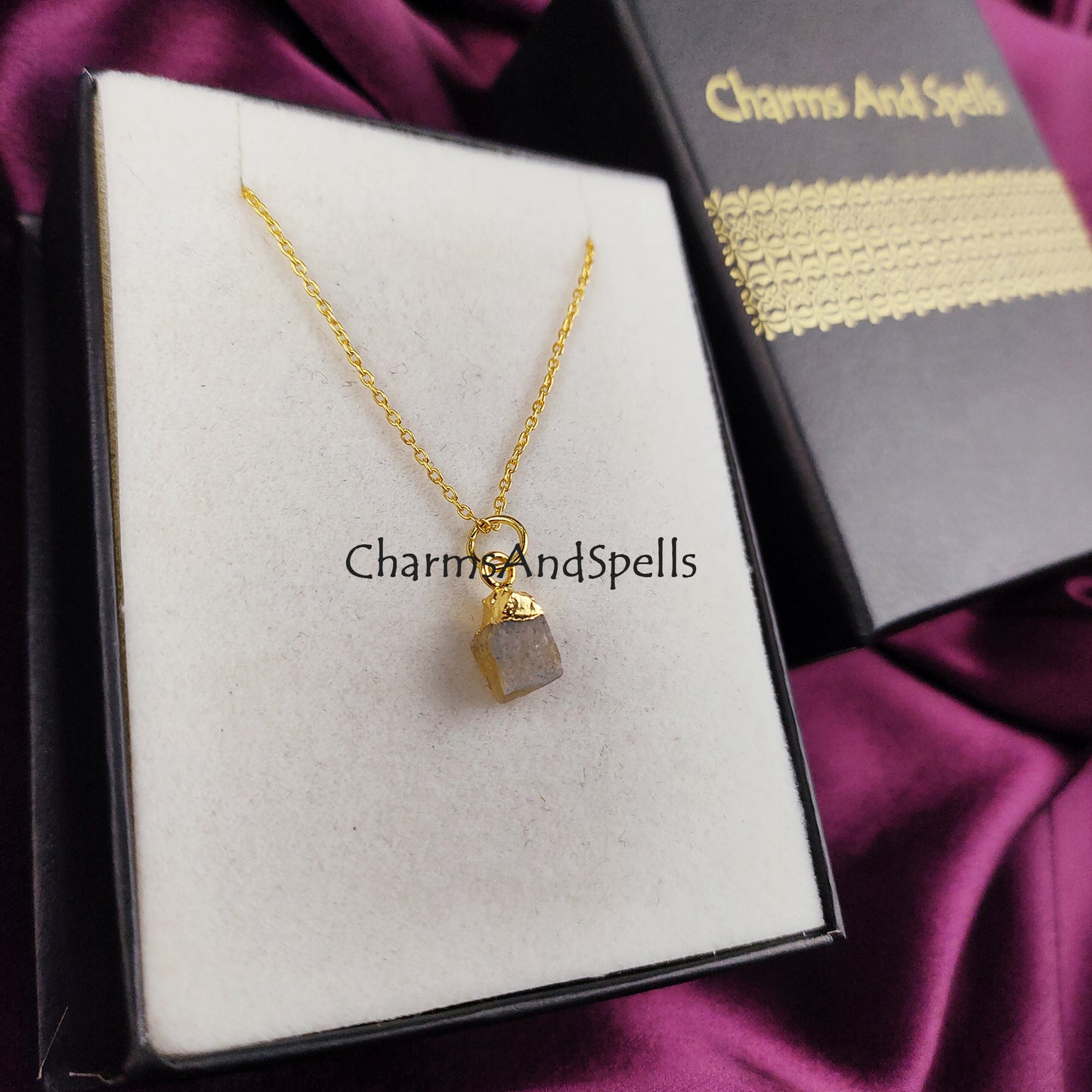 Raw Labradorite Necklace | Rough Crystal Charms Pendant Silver Plated Jewelry